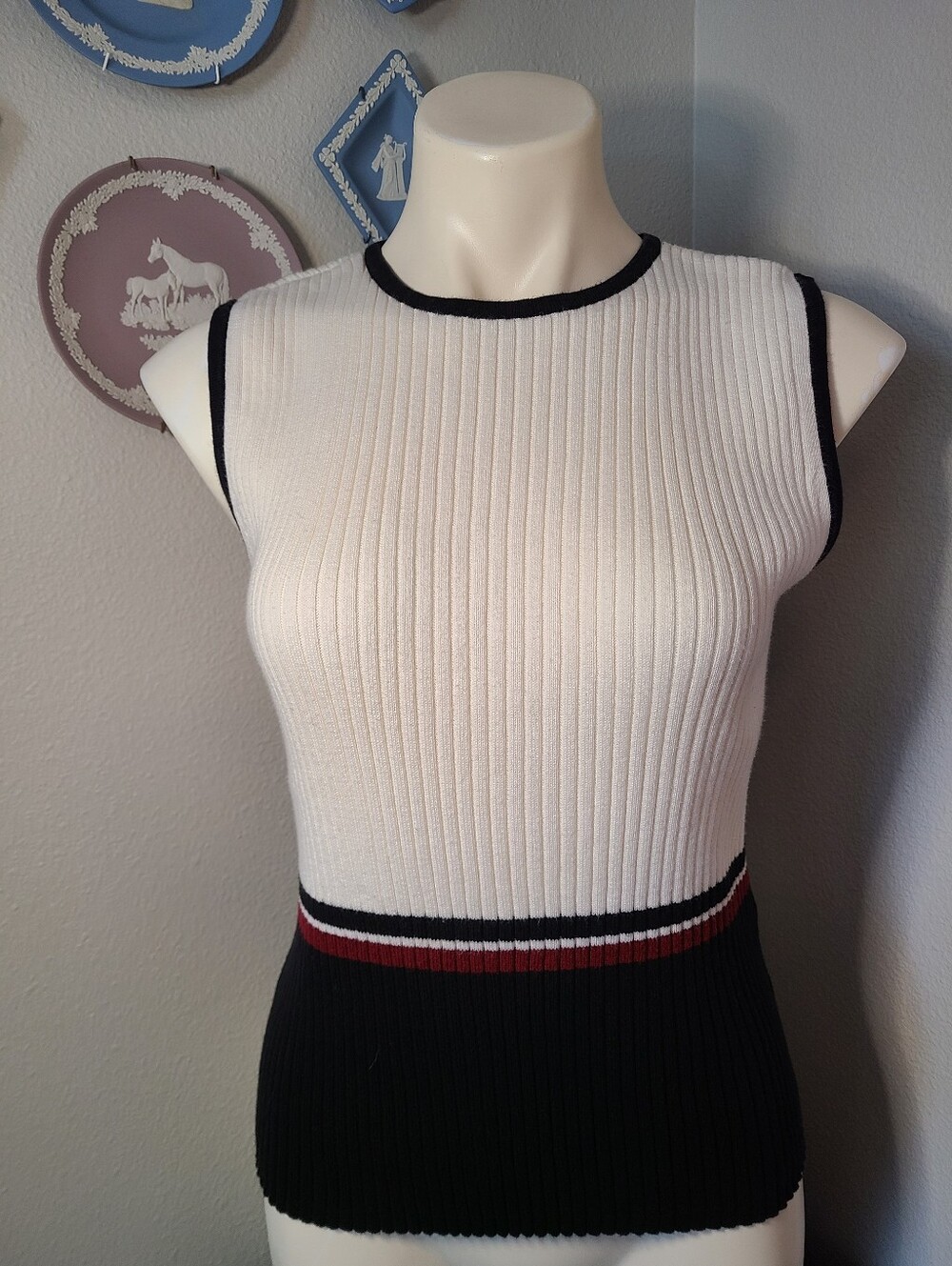 Vintage Casual Corner Made in UK 100% Cotton Ribbed Sweater Tank Top